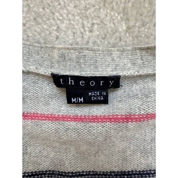 THEORY CASHMERE sweater Women Size M Open Front Gray Stripes Cardigan ($385) - Picture 5 of 10